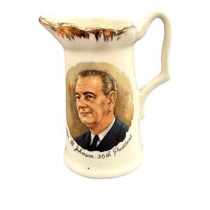 Vintage Lyndon B Johnson 36th President Mini Porcelain Creamer Pitcher Gold Trim
